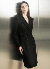 Black V-neck double-breasted Shirt Dress - FashionByTeresa